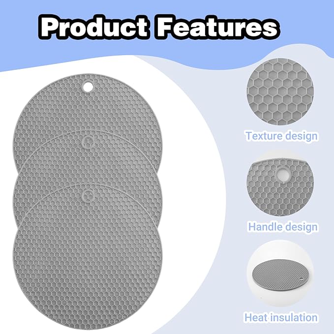 3Pcs Rubber Jar Opener,Round Jar Opener Gripper Pad Multipurpose Silicone Jars Openers,Non-Slip Coasters for Weak Hands (6.7x6.7inch,Grey)