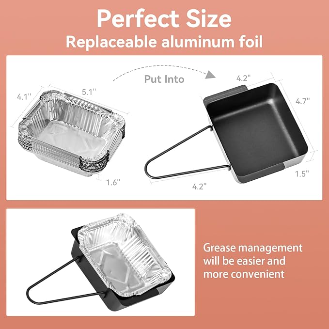 720-0830H Grill Drip Pan Kit, Grill Grease Drip Pan & Catcher Cup for Nexgrill 720-0888N, Nexgrill Replacement Parts with 15 Aluminum Foil Liners, Fits 720-0925P & Cuisinart CGG-7400/7500/8500 Grills