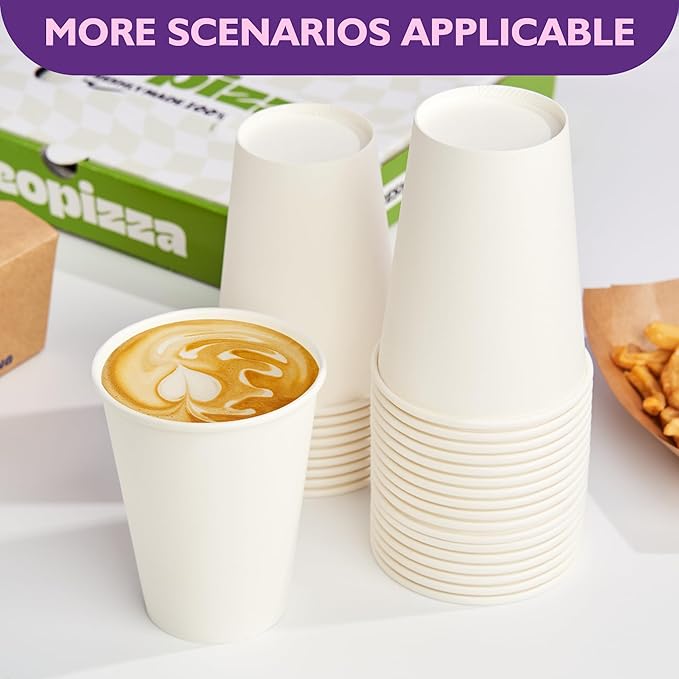 12 oz White Paper Coffee Cups, Disposable Hot Cups for Coffee, Tea, Cocoa, Beverages, 1000 Pack