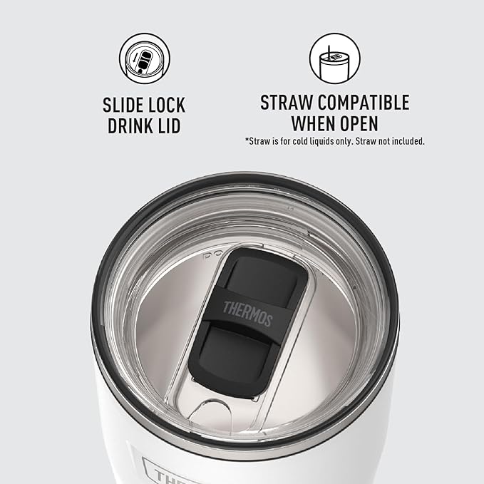 THERMOS ICON SERIES, Stainless Steel Cold Tumbler with Slide Lock, 24 Ounce, Snow