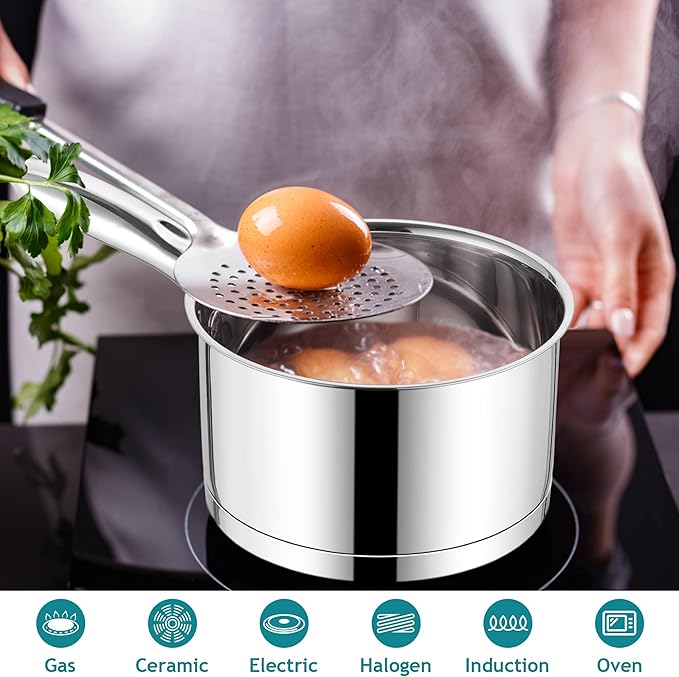 E-far Stainless Steel Saucepan with Lid Set - 1QT & 2QT &3QT, Triply Sauce Pan Induction Pot for Cooking, Boiling, Compatible with All Stoves, Visible Lid, Healthy & Non Toxic, Oven & Dishwasher Safe