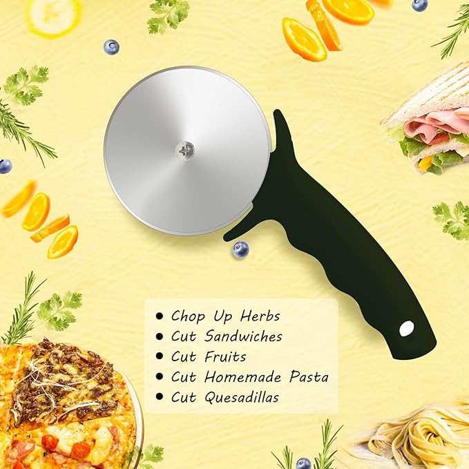 3" Pizza Cutter Wheel, Stainless Steel Pizza Cutter with Cover, Super Sharp Pizza Slicer-Dishwasher safe,Smooth Rotating Pizza Wheel Safe with Ergonomic Handle-Black