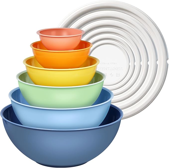 Plastic Mixing Bowls with Lids Set for Kitchen, Nesting Bowls for Mixing, Baking, Prepping, Cooking and Serving Food, Mixing Bowls Dishwasher, Microwave Safe (Light blue)
