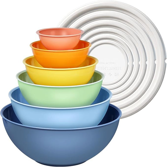 Plastic Mixing Bowls with Lids Set for Kitchen, Nesting Bowls for Mixing, Baking, Prepping, Cooking and Serving Food, Mixing Bowls Dishwasher, Microwave Safe (Light blue)