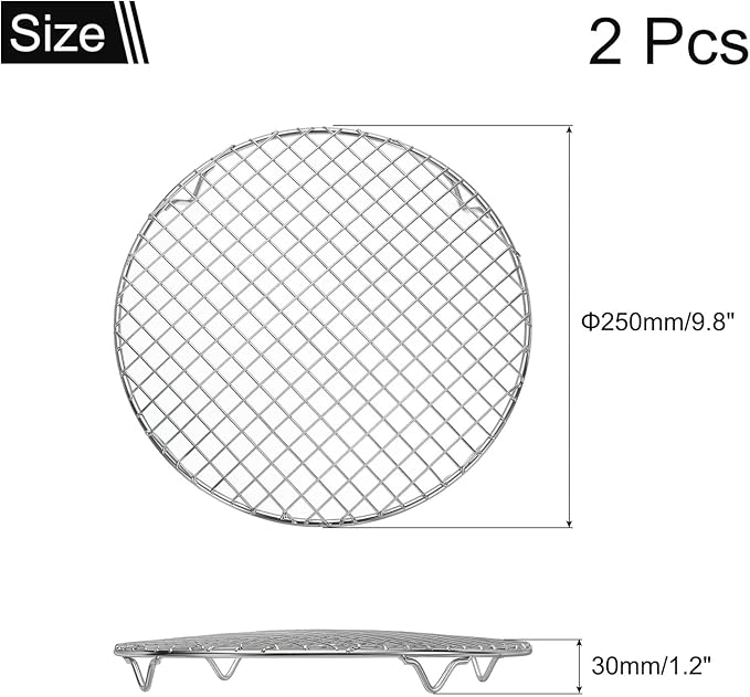 uxcell 2 Pcs Round Cooking Rack 9.8 Inch Dia Stainless Steel Wire Cooling Steamer Rack for Baking Canning Cooking Roasting Cooling Grilling Drying, Silver