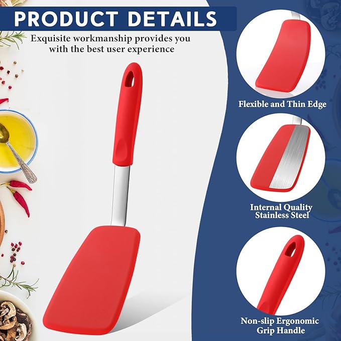 Large Silicone Spatula Flexible Silicone Cookie Spatula Heat Resistant Lagre Pancake Turner for Kitchen Use Nonstick Cookware No Scratch Cooking Flipper for Egg Pancake