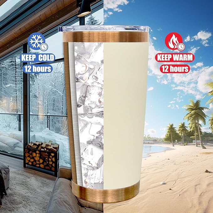 20 oz Tumbler Bulk 12 Pack Stainless Steel Tumbler with Lid and Straw, Double Wall Vacuum Insulated Travel Coffee Mug for Laser Engrave, Powder Coated Cup for Hot and Cold Drinks (Cream,12 pack)