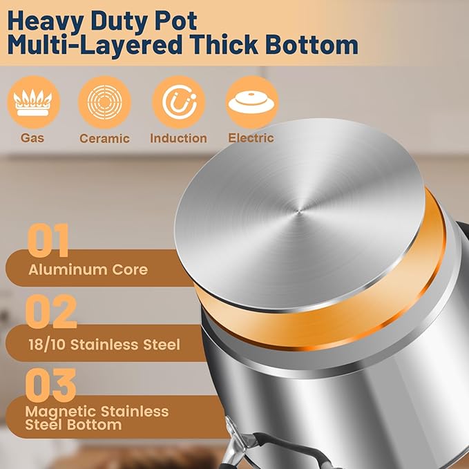 AOSION 6 Quart Stainless Steel Stock Pot with Lid, Deep Fryer Basket for Kitchen Colander Frying Cooking Steaming, 6QT Large Stock Pot for Cooking, Induction Ready, Compatible with All Stoves