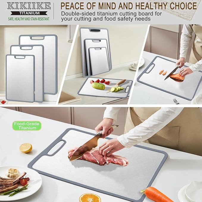 Titanium Cutting Board Double-sided non-slip silicone edging Pure Titanium Cutting Boards for Kitchen - Double-Sided Food-Grade Chopping Board Non-Stick Durable and easy to clean (Medium)