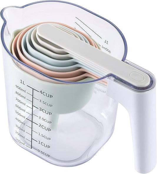 COOK WITH COLOR Measuring Cup Set - 9 PC. Nesting Stackable Liquid Measure Cup, Dry Measuring Cups and Spoons with Funnel and Scraper (Pastel)
