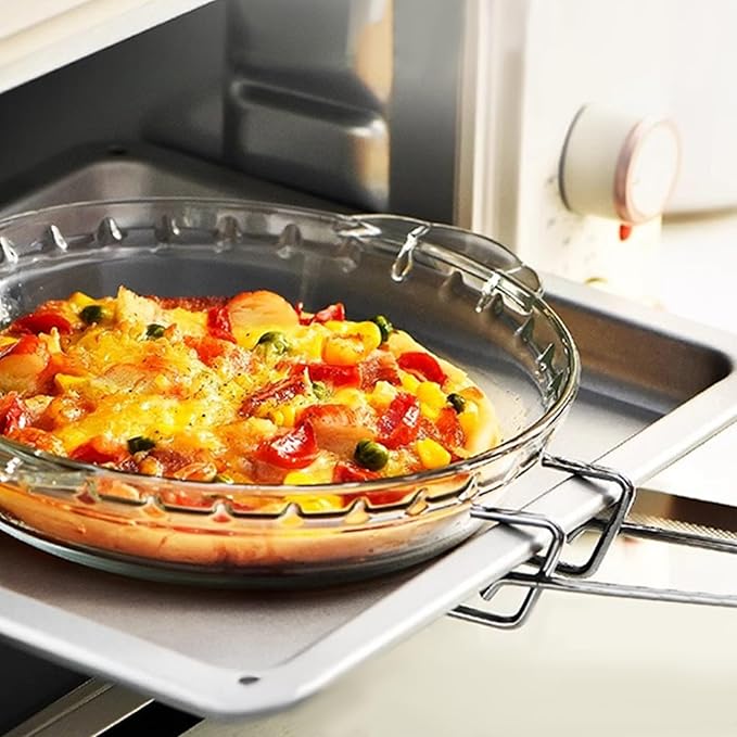 FEOOWV 1 Pack Round Glass Pie Pans for Baking Round Baking Dishes with Handles for Apple Pie Pumpkin Pie Salads (Clear 10in)