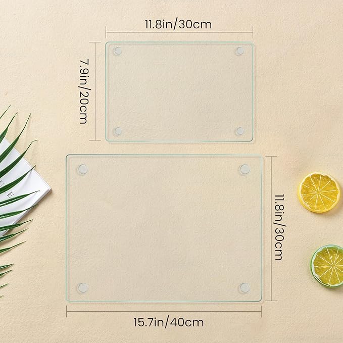 Glass Cutting Board, Clear Tempered Glass for Kitchen 4 Pcs, with Rubber Feet, Non-Slip, Durable Shatter Resistant, Dishwasher Safe, Scratch Resistant, Heat Resistant, Two Size