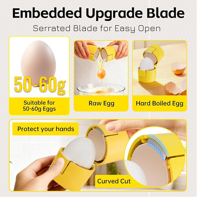 Upgraded 2 in 1 Egg Shell Opener, Hard Boiled Egg Peeler Cracker with Piercer, Cute Egg Separator for Raw Eggs, Home Kitchen Gadgets Tool, 2 Pack