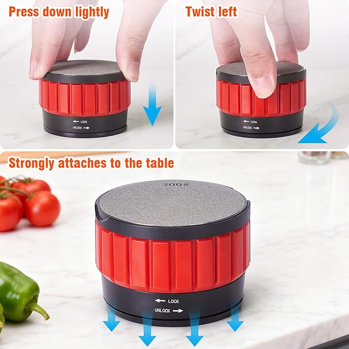 Knife Sharpener With Suction Cup, Round Blade Sharpener With 2 Pcs Double-Sided Diamond Grinding Discs, Handheld Knives Sharpener Kit for All Knives Including Kitchen Knives, Pocket, Scissors