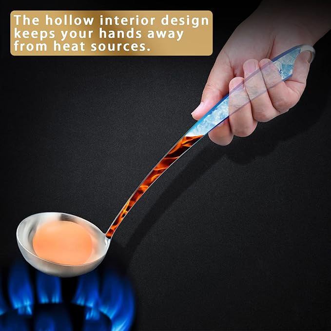 Kitchen Ladle, Matal Soup Ladle, Stainless Steel Big Spoon, white Hanging Hook, No rust, Dishwasher Safe, Gift for Family