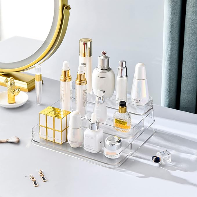 2pcs Acrylic Rack, No Assembly Clear 3 Tier Condiment Bottle Shelf Vanity Organizer for Cabinet Kitchen Bathroom