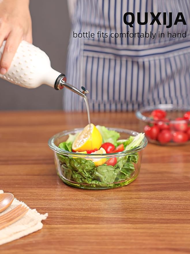Ceramic Olive Oil Dispenser Bottle,15 Oz Oil Dispenser for Kitchen Counter,Suitable for Storage Oil, Vinegar, Coffee Syrups & Other Liquids (Vintage White)