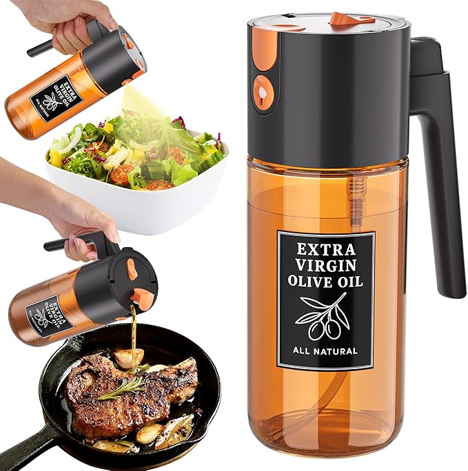 Premium Olive Oil Sprayer for Cooking - Fine Mist Oil Mister, Leak Free Oil Dispenser for Air Fryer, Premium Oil Sprayer Bottle, Glass & Durable Design for Grilling, BBQ & Salads for Home Kitchens