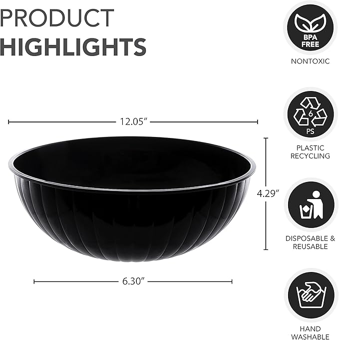 Party Essentials Hard Plastic 192-Ounce Serving Bowl, Black
