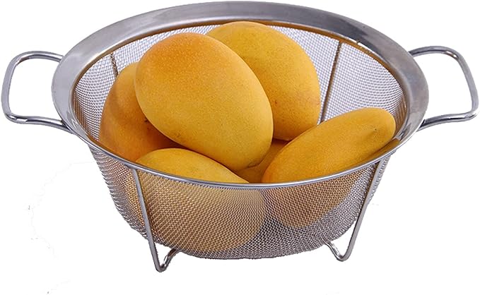 Stainless Steel Mesh Colander Strainer Basket, 3 Quart Fine Mesh Net Colander with Heavy Duty Handles & Wide Rim & Resting Feet for Strain, Drain, Rinse, Fry, Steam or Cook Vegetables & Pasta