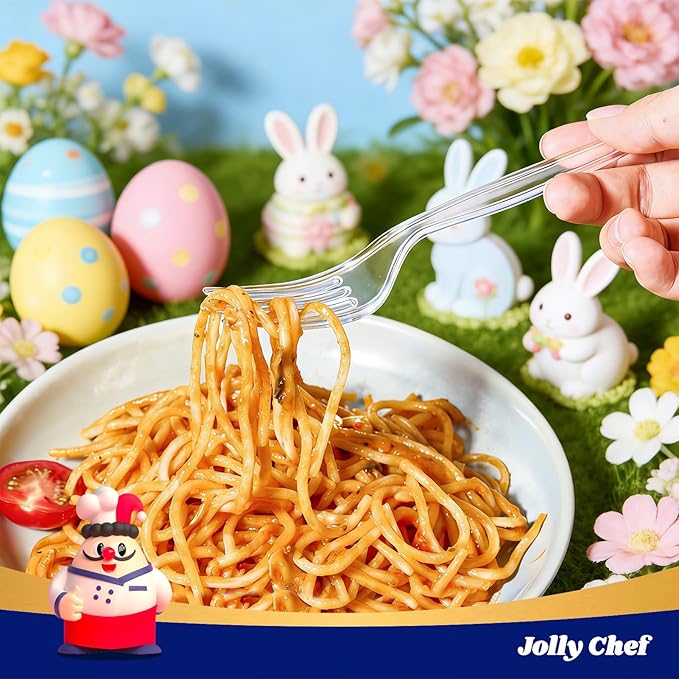 JOLLY CHEF [300 Count] Clear Plastic Forks,Heavy Duty Disposable Forks Plastic Utensils Perfect for Home, School, Party, Restaurant, Christmas or Daily use