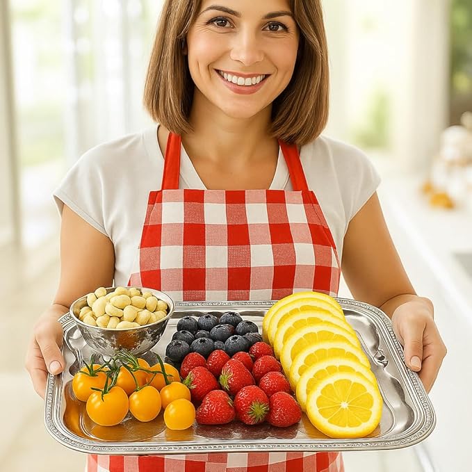4-Pack 15.7" x 11.8" Silver Serving Trays for Party Set - Floral Engraved Serving Platters, Wedding Birthday Mirror Tray for Easter, Food, Appetizer, Charcuterie, Cookies, Desserts