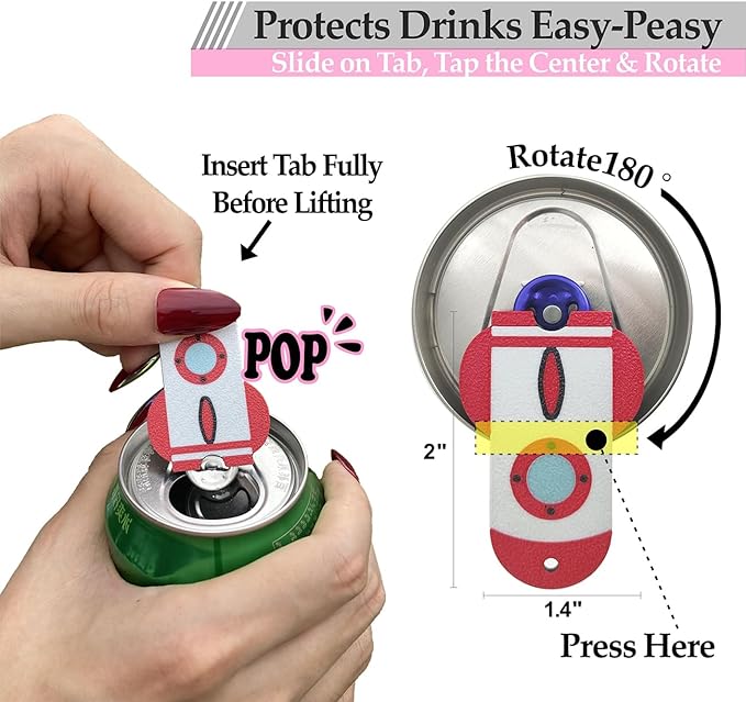 Soda Can Tab Opener Mini Soda Can Cover Easy Tab Opener and Drink Protector Cute Beverage Barricade Soda Protector for Beer,Coke,Aluminum Cans at Party,BBQ, Beach(Rocket)