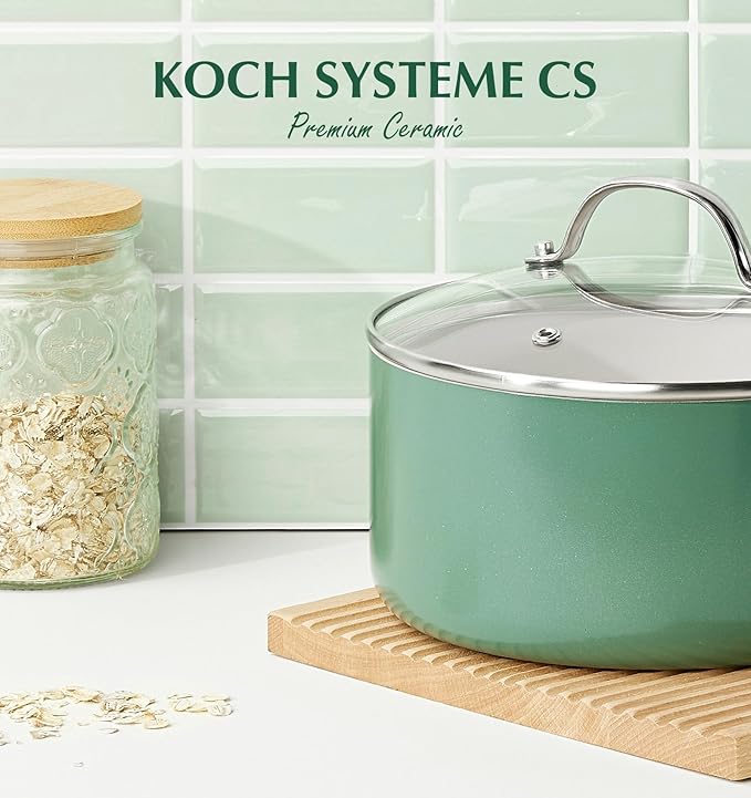 KOCH SYSTEME CS Nonstick Sauce Pan with Lid 1QT, 2QT & 3QT, Ceramic Saucepan Set 6Pcs, Non-Toxic Saucepan Set, Cooking Pots Set, Oven Safe & Induction Compatible, Green
