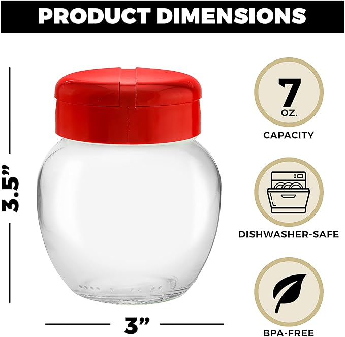 Tibello Glass Spice Jars, 7oz Spice Bottles With Dual Lid Sifter Shaker And Spoon Opening - Pack of 2