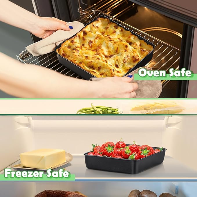 TeamFar Non-Stick Square Cake Pan, 9 Inch Square Baking Roasting Pan for Oven, with Stainless Steel Core for Cooking Cake Brownie Lasagna, Non-Toxic & Heavy-Duty, Release & Clean Easily