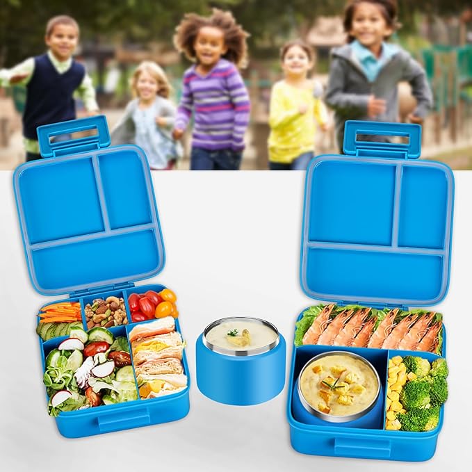 MAISON HUIS Bento Lunch Box with 8oz Soup Thermo, 5-Compartment Leak-Proof Container, Thermo Hot Food Jar and Insulated Lunch Bag, BPA Free,Travel, School