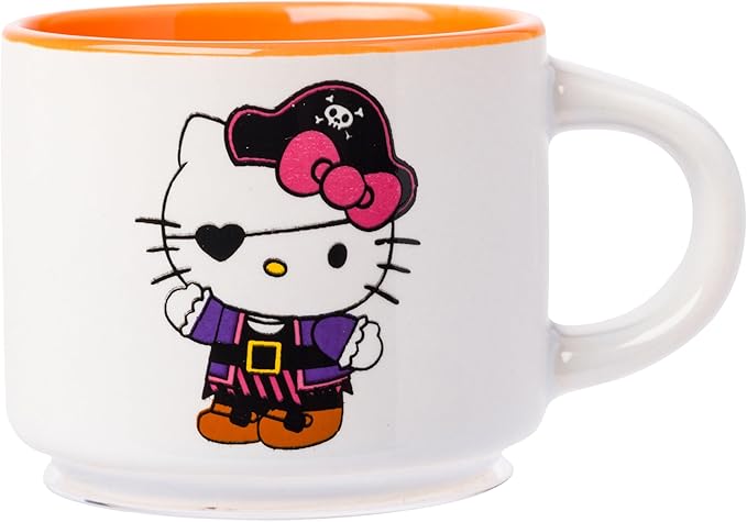 Silver Buffalo Sanrio Hello Kitty Halloween Themed 4 pack Ceramic Espresso Set with Storage Rack, 3 Ounces