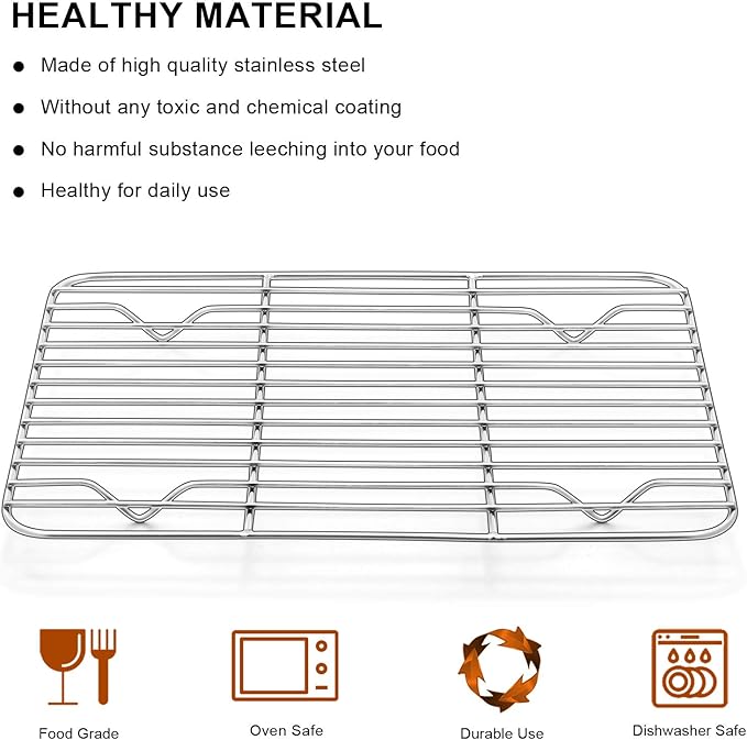 E-far Small Baking Rack Set of 2, Stainless Steel Metal Roasting Cooking Racks, Size – 8.6"x6.2", Non Toxic & Rust Free, Fit for Small Toaster Oven, Dishwasher Safe
