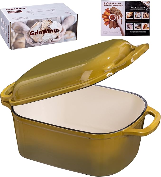 4.6 Quart Dutch Oven for Bread Baking, Combo Oval Enameled Cast Iron Bread Pan with Lid, Sourdough Bread Dutch Oven for a Crispy Crust, Olive