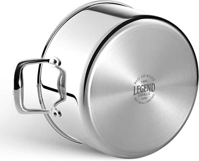 LEGEND COOKWARE 5-Ply Stainless Steel 6-Quart Stock Pot with Lid - Induction Compatible, Oven Safe 800°F - Non-Toxic, No Coatings - Even Heating, Won't Warp - Built to Last Generations