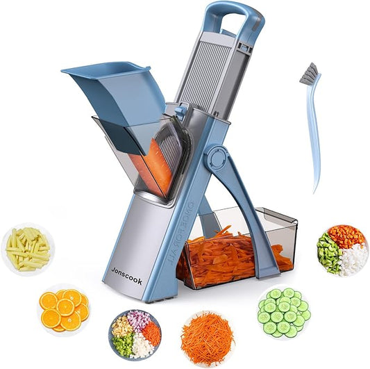 All-in-1 Update Safe Mandoline Slicer for Kitchen, Food Chopper with Container, Thickness Adjustable Vegetable Chopper, Potato French Fry Cutter Tomato Apple Slicer Onion (Blue)