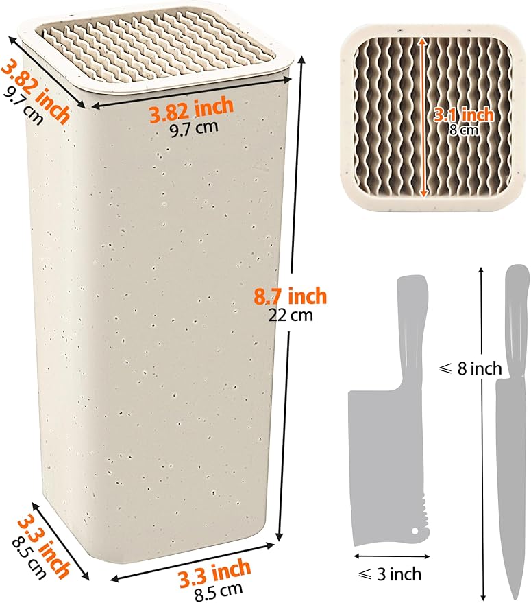 NEWE Knife Block Holder without Knives, Universal Kitchen Storage Stand with Wavy Slots to Protect Blades, Small Space-Saving Knife Organizer for Countertop, Detachable for Easy Cleaning