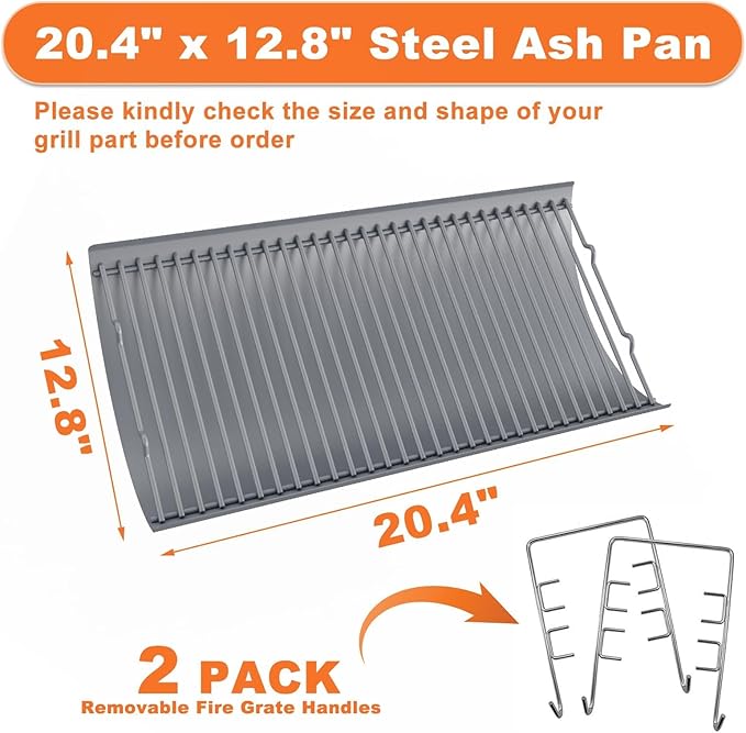 LS'BABQ 20 Inches Ash Pan Charcoal Grill Replacement Parts for Chargriller 5050 5072 5650 2123 2223 2823 Charcoal Grills with 2 PCS Fire Grate Hangers, Replacement Part for Chargriller Model #200157