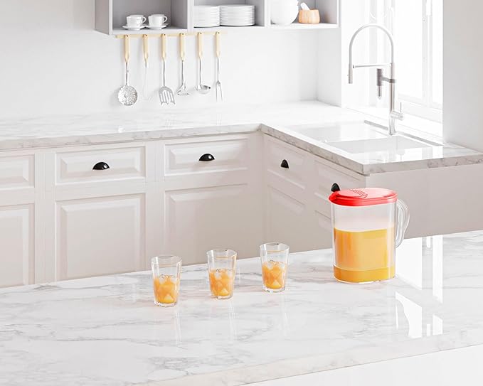 Tribello Pitcher with Lid 1 Gallon, Slim Clear Plastic Water Jug with Pivot-top Spout Lids, Iced Tea Pitcher for Fridge, Freezer/Dishwasher Safe, and BPA/Phthalate Free