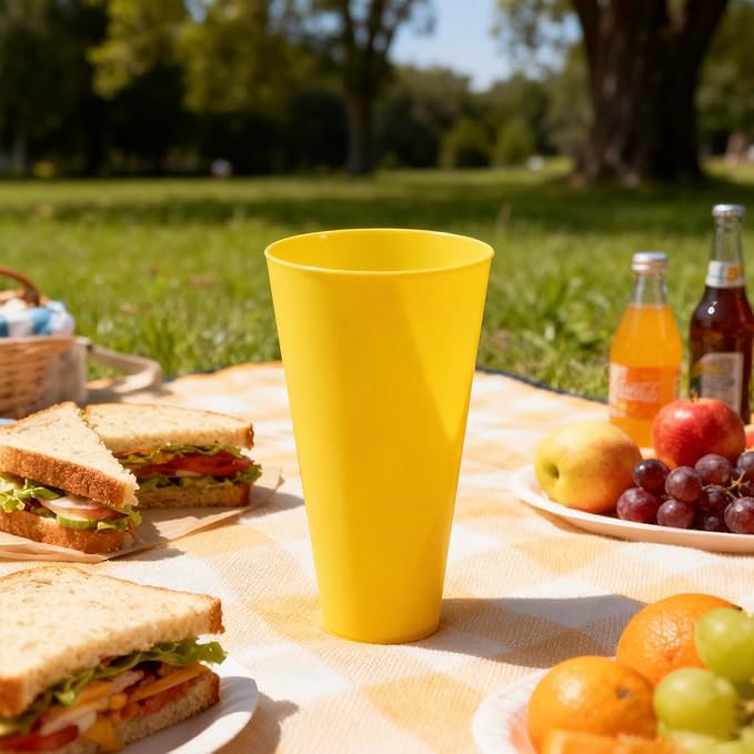 32 oz Large Plastic Cups Reusable, Big Drinking Cups for Kitchen, Stackable Water Tumblers, BPA-free, Dishwasher Safe, Unbreakable Bright Colors set of 12 Indoor Outdoor Use