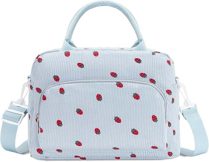 Lunch Box for Women Insulated Lunch Bag Women Adult Cute Lunch Bags Reusable Lunchbox Cooler Tote Bag for Work Picnic (Blue-Strawberry)