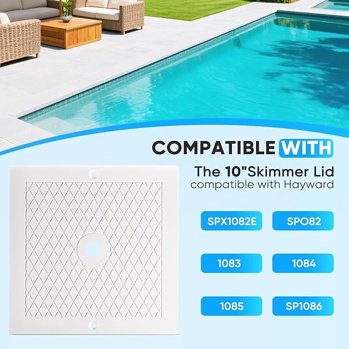 10 Inch Pool Skimmer Lid Replacement, 2 Pack Pool Skimmer Cover Compatible For Hayward SPX1082E SP1082 SP1083 SP1084 SP1085 SP1086, Square Heavy Duty Plastic Deck Cover for Inground Pools, White