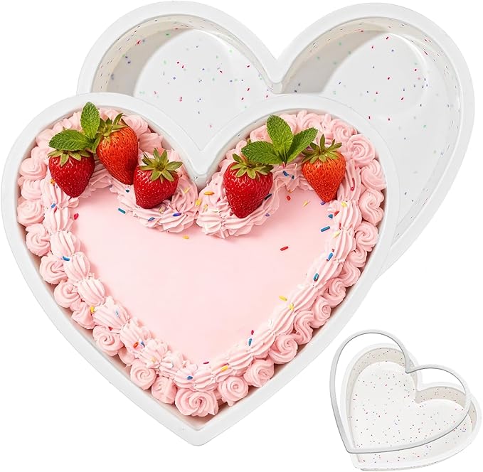 FUNBAKY Metal Framed Silicone Heart Shaped Cake Pans, 10 Inch Heart Cake Pan, BPA Free Large Baking Molds for Anniversaries, Weddings, Valentine's Day, Oven Dishwasher Safe
