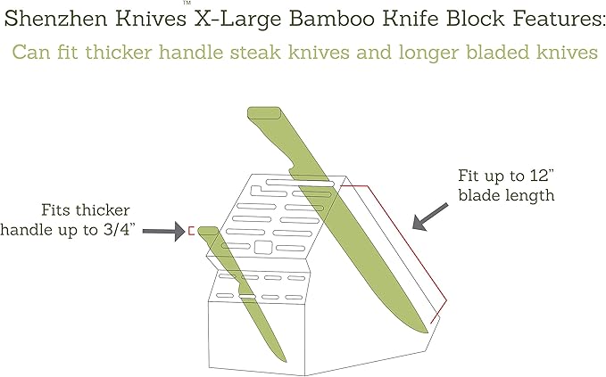 Shenzhen Knives 20 Slot Universal Knife Block: X-Large Bamboo Finish Wood Knife Block without Knives Countertop Butcher Block Knife Holder and Organizer with Wide Slots for Easy Kitchen Knife Storage