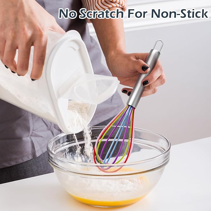 Silicone Whisk, 3 PCS Stainless Steel Wire Whisk Set, Rubber Whisks for Cooking, Non-stick Cookware, Kitchen, Balloon Egg Beater Perfect for Blending, Whisking, Rainbow