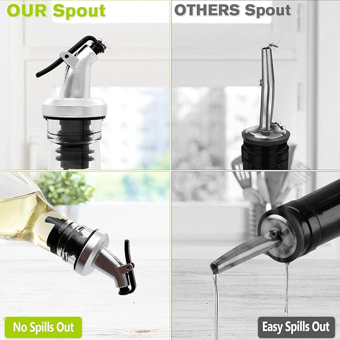 Olive Oil Dispenser Bottles, 2Pack 17oz/500 ml Square Glass Tall Oil Bottles with 4 Labels, 2 Pourers and 1 Funnel