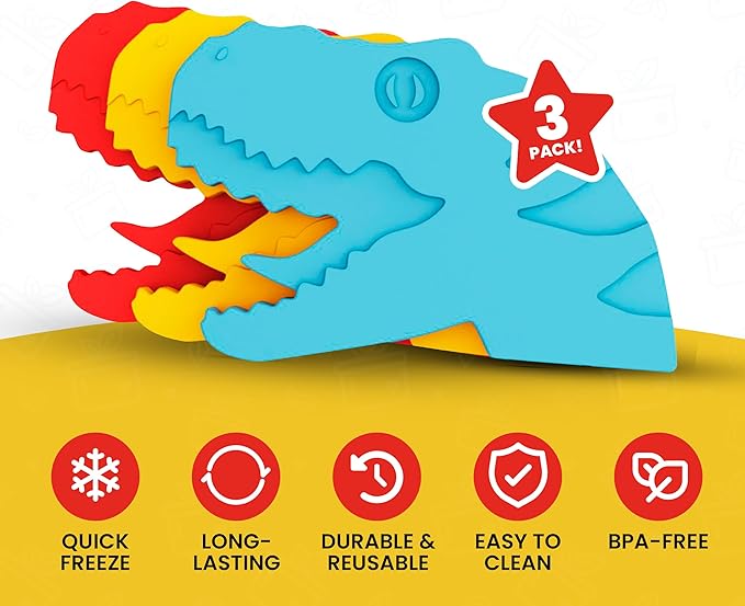 Healthy Packers® Slim Reusable Ice Packs for Lunch Boxes Kids and Adults | Long‑Lasting Thin Freezer Packs for Coolers, Bento Boxes, Lunch Bags, Travel, School Meals, and Meal Prep (3-Pack | Dinosaur)
