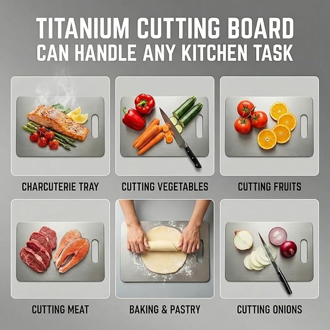 Titanium Cutting Board - 100% Pure Titanium Cutting Boards, Food-Grade, Non-Slip Surface, Dishwasher Safe, for Elegant Serving Tray for Kitchen, Charcuterie, Meat, Vegetables, Easy Clean, 15.3"x11" ﻿