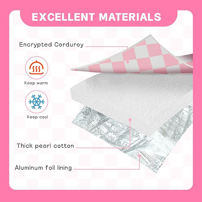 LEDAOU Lunch Box Kids Insulated Lunch Bag Girls Boys Toddler Reusable Lunchbox for School Picnic Hiking (Checkered-Pink)