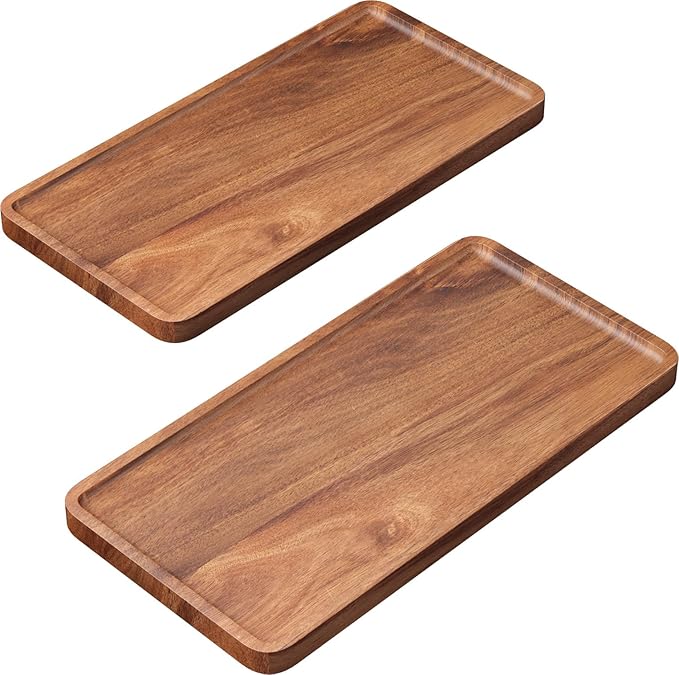 2 Pack Acacia Wood Serving Tray,11.8x5.9 Inch Decorative Trays Platter for Coffee Table,Living Room,Bar,Party,Mini Charcuterie Boards Cheese Board,Home Decor